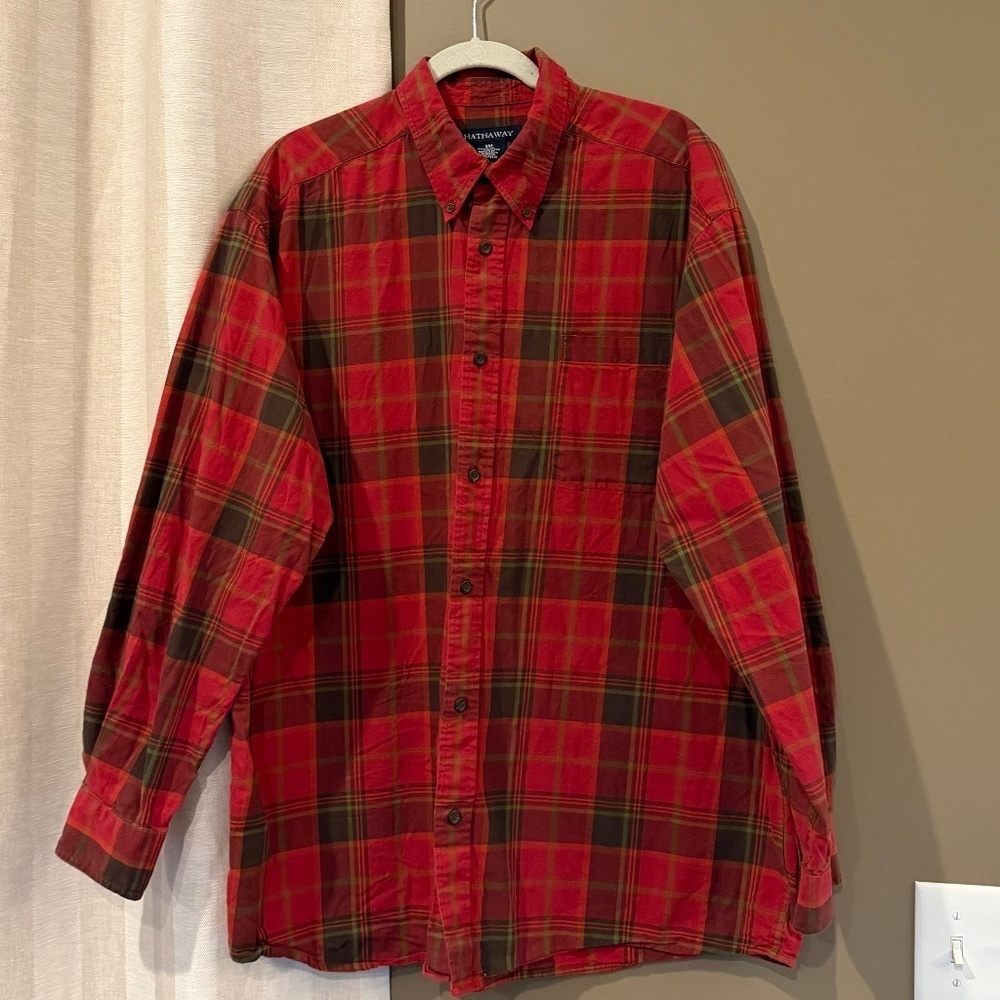 Hathaway Men's Red Plaid Long Sleeve Button Down, Size XXL